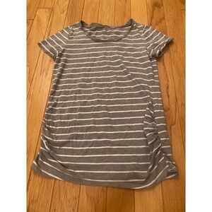 Bumpstart, women's maternity grey/white striped short sleeve shirt size small